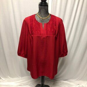 Blair Blouse Womens XL Red Lace Balloon Sleeve Top Shirt Tunic